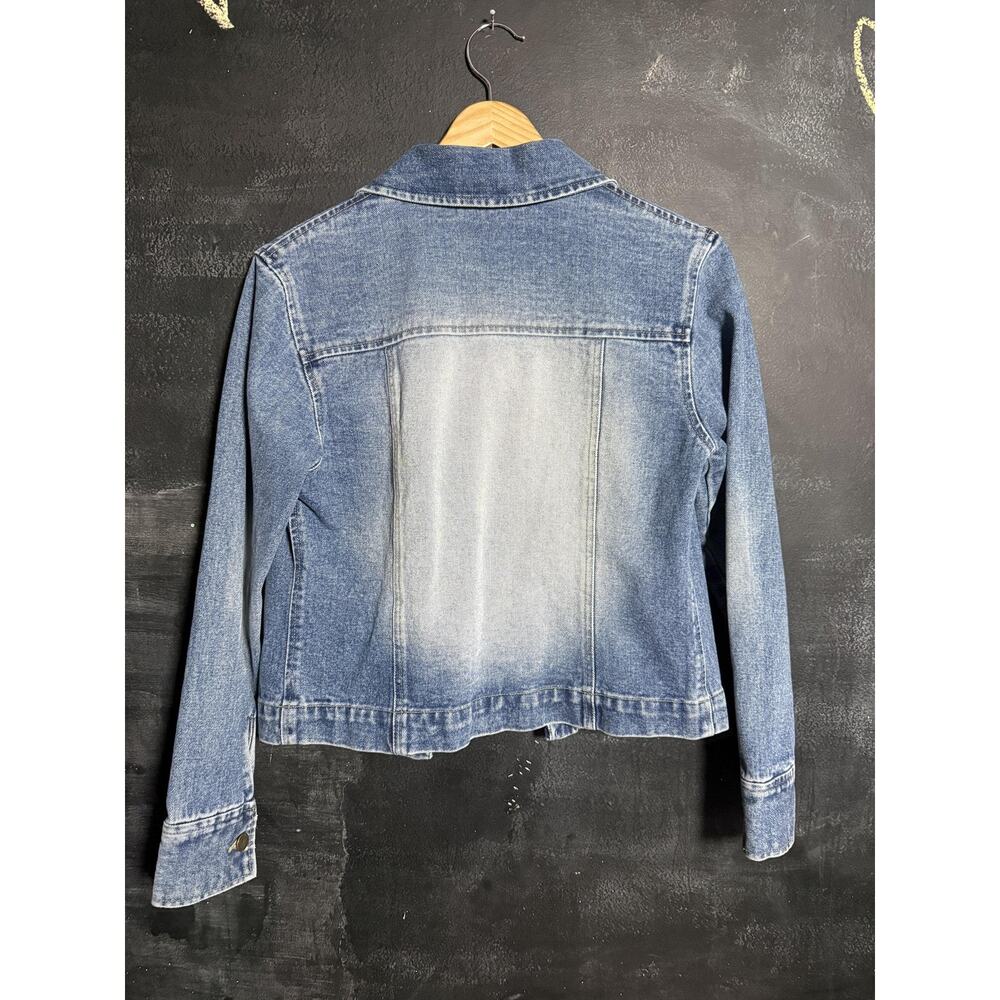 New York & Company Denim Jacket Womens Medium Blue Button Front Jean Trucker - Picture 3 of 6